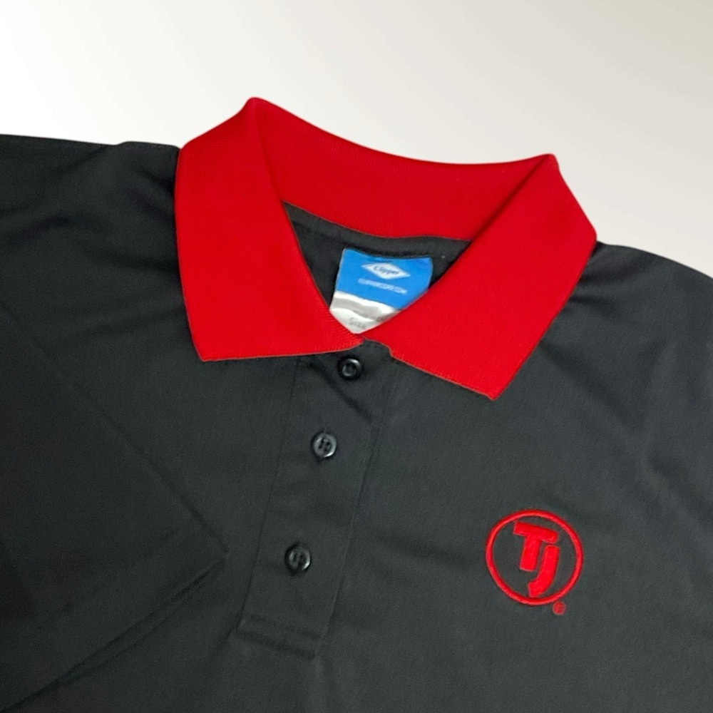 Vintage Clipper Golf Polo Shirt Men's Large Black Red Logo TJ Short Sleeve